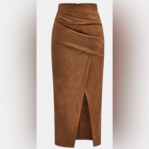 NWT Commense Brown Slit Suede Effect Midi Skirt Sz:XL
